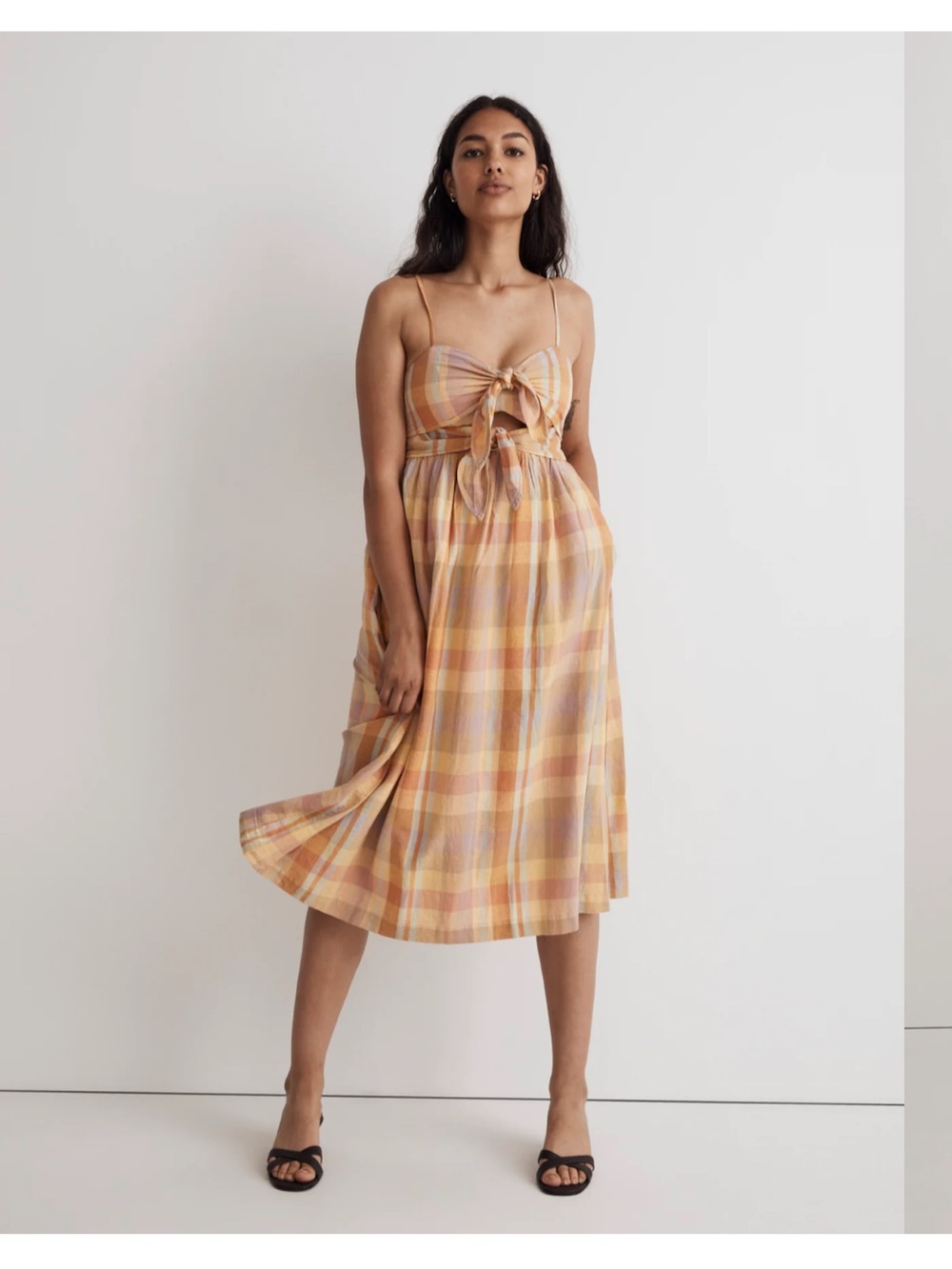 Madewell Double-Tie Cutout Sweetheart Midi Dress 4 madras